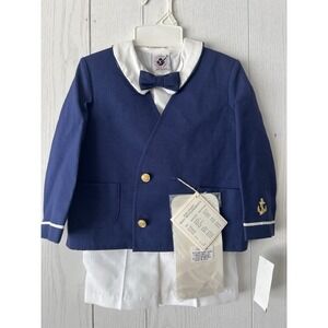 VTG USA Good Lad Boys 4T Navy Suit Set Suspender Shorts Jacket Shirt Tie